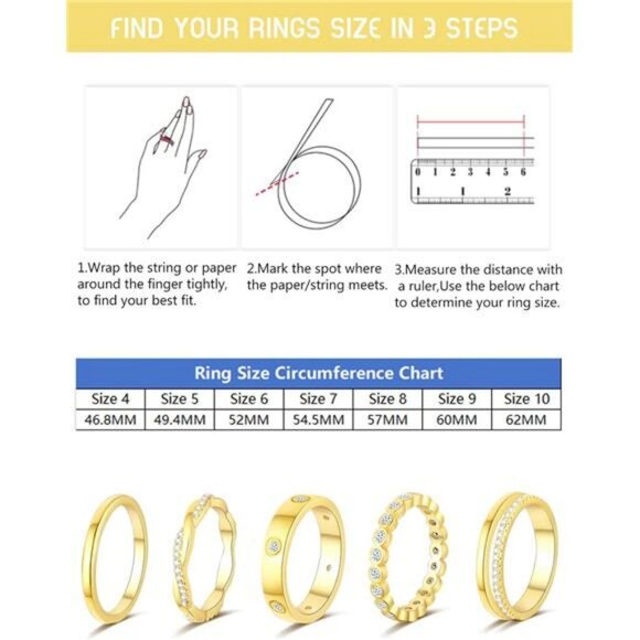 Stackable Gold Rings for Women Dainty 14K Gold Silver Plated Cubic Zirconia Band - Picture 5 of 7